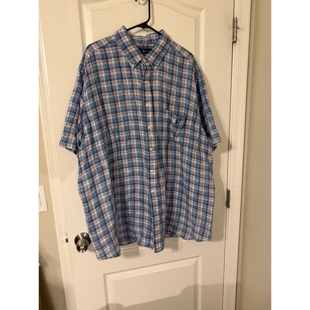 Ralph Lauren Linen Shirt Blue, Short Sleeve, Button Down, Size 3XB‎ Preppy